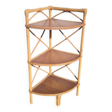 Corner rattan shelf with 3 wooden shelves