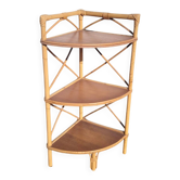 Corner rattan shelf with 3 wooden shelves