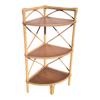 Étagère d’angle en rotin à 3 plateaux en bois