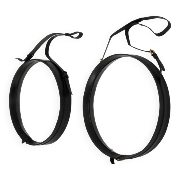 Jacques Adnet paire de miroirs circulaires cuir et laiton — Beyit
