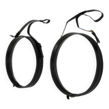 Jacques Adnet pair of circular leather and brass mirrors
