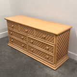 Oak & faux rattan-front dresser - Chest of drawers by Maugrion for Roche Bobois