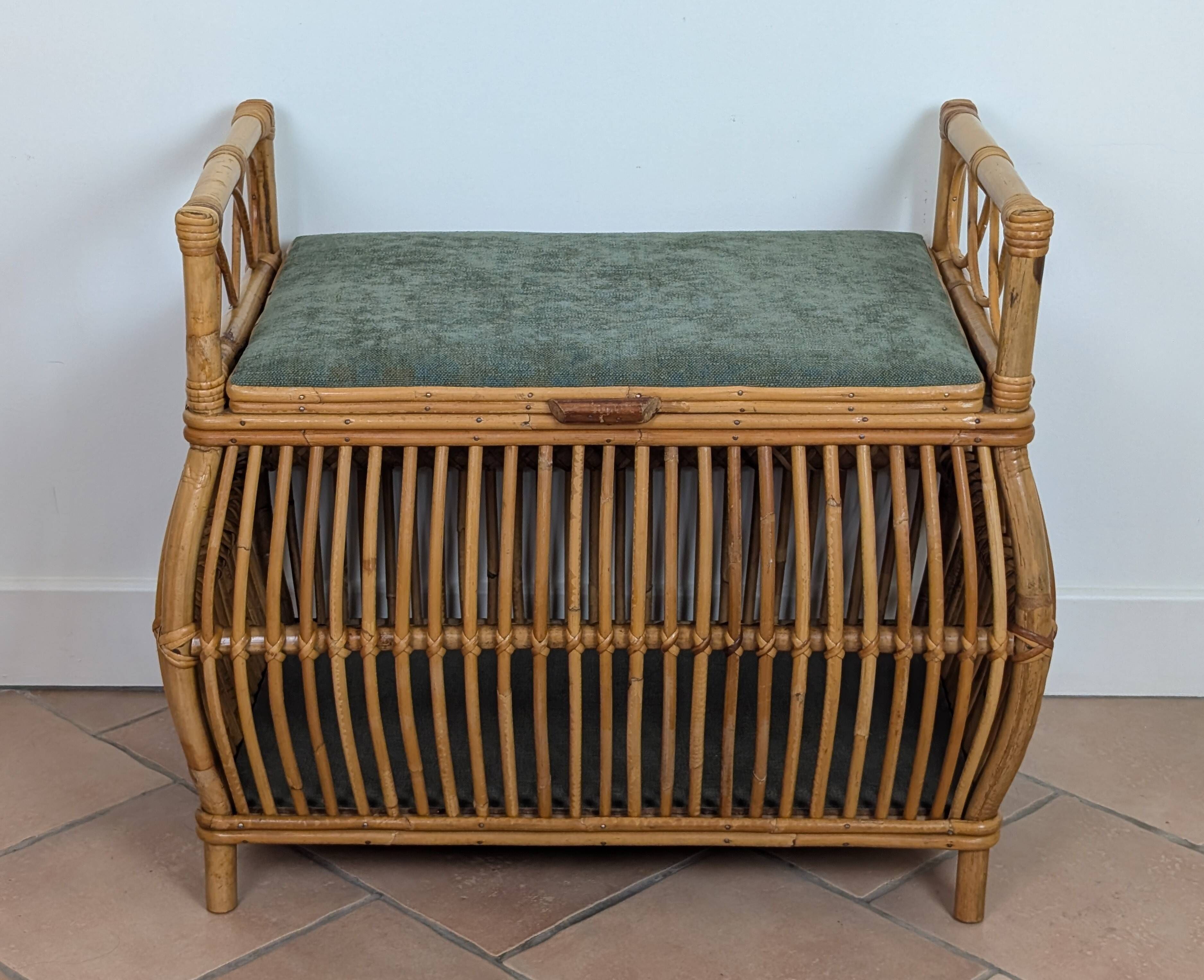 1960s rattan storage bench