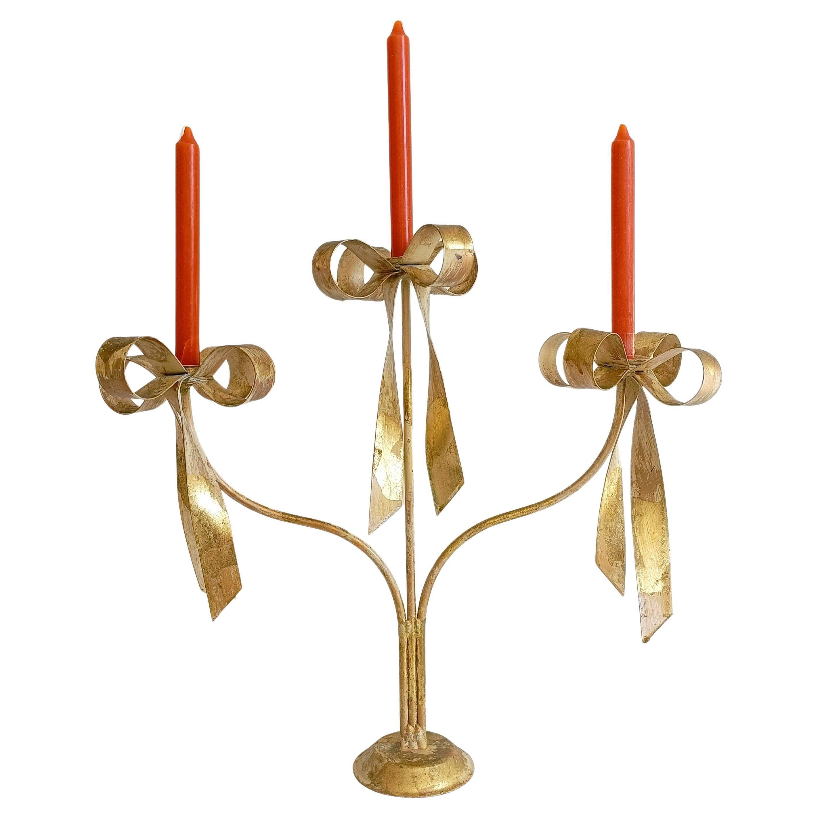 Large Gilt Wrought Iron Candelabra with Patina in Maison Jansen Style