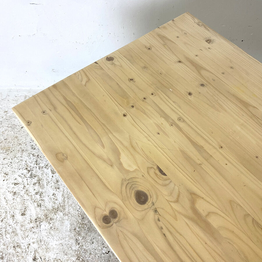 Table, legs light beige, top solid wood raw