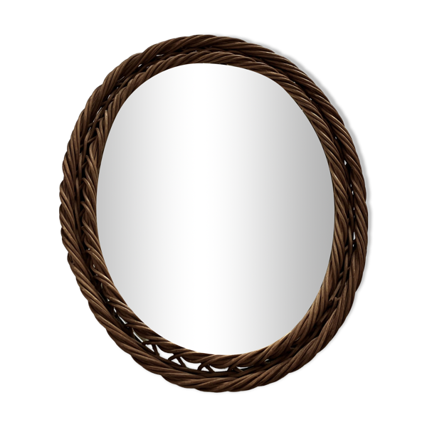Ancien miroir cerclé d'osier tressé
