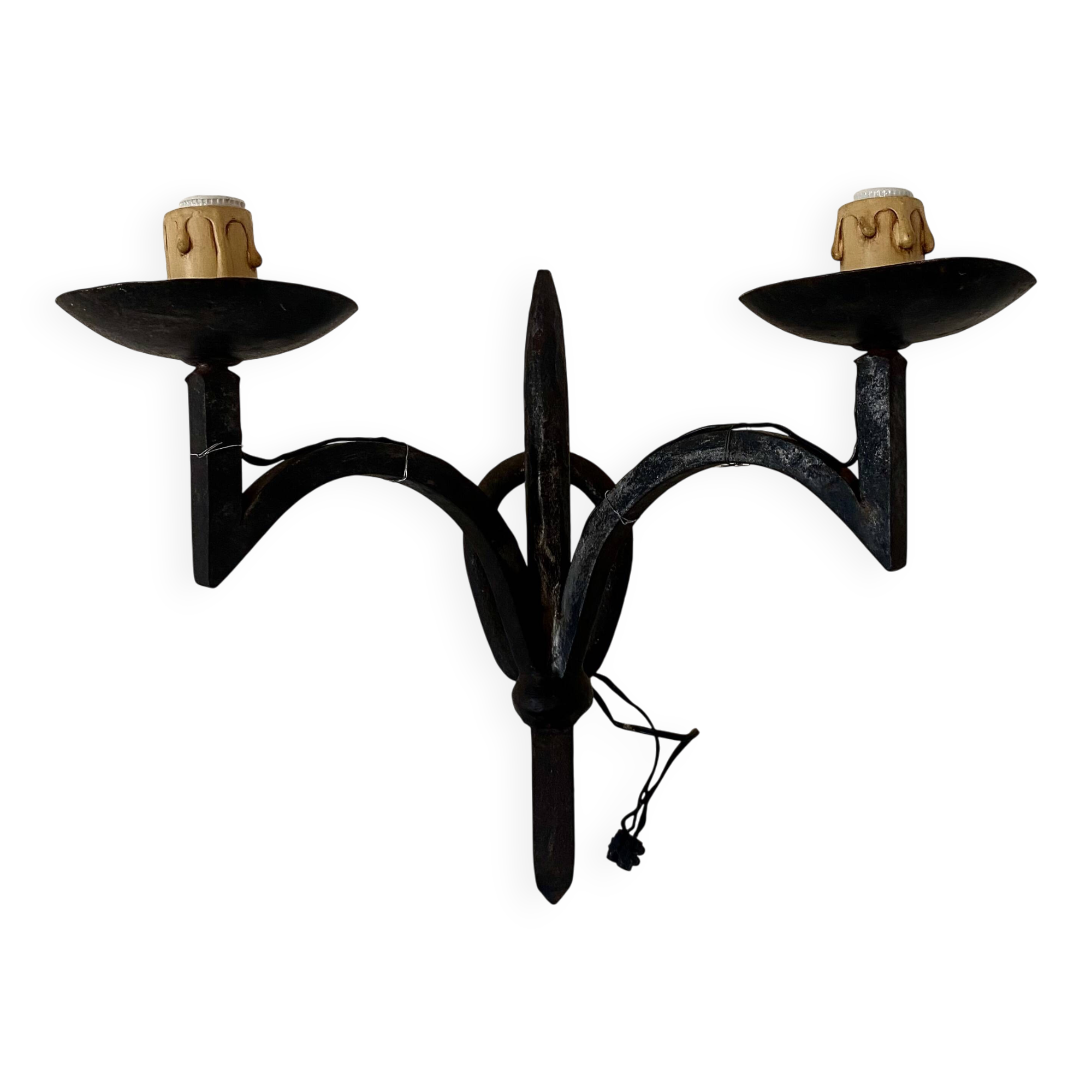 Wrought iron wall light with 2 lights