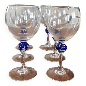 Set de 6 verre a vin luminarc made in france vintage verre avec boule en verre soufflé bleu