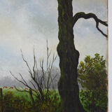 Oil on canvas village by Jan Van Dooren, autumn landscape. Signed. 70s