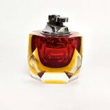 Cendrier vintage en verre de Murano facetté, jaune et rouge
