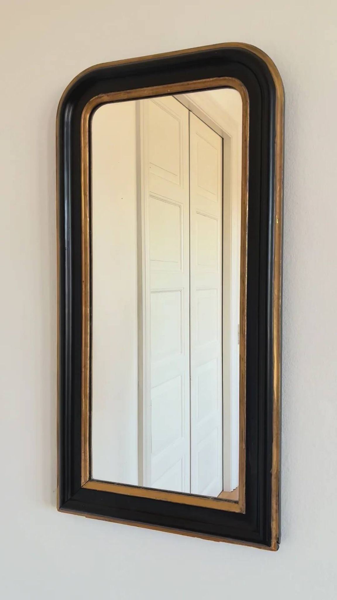 Antique French Louis Philippe full length mirror – black and gold, late 19th century