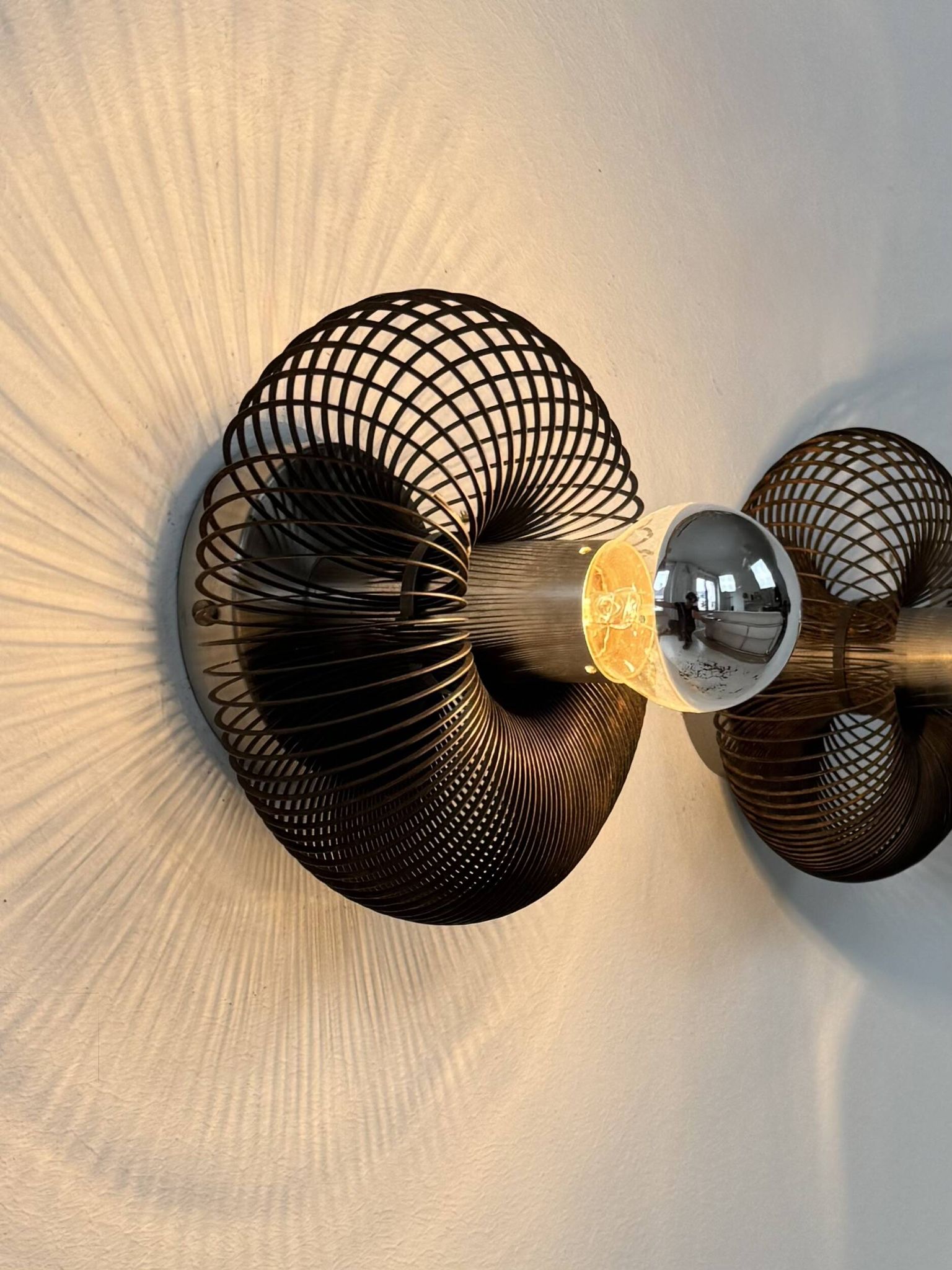 Set of 3 vintage wall lights, metal, France, 1970.