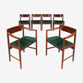 Vtg Mid Century Set 6 Dining Chairs With Carvers Danish Scandi Design Retro