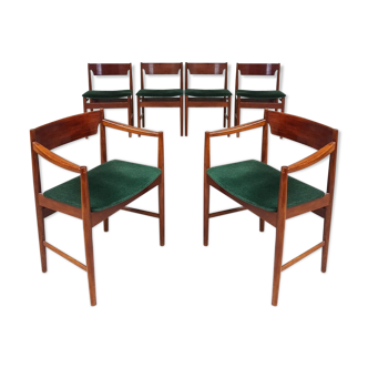 Vtg Mid Century Set 6 Dining Chairs With Carvers Danish Scandi Design Retro