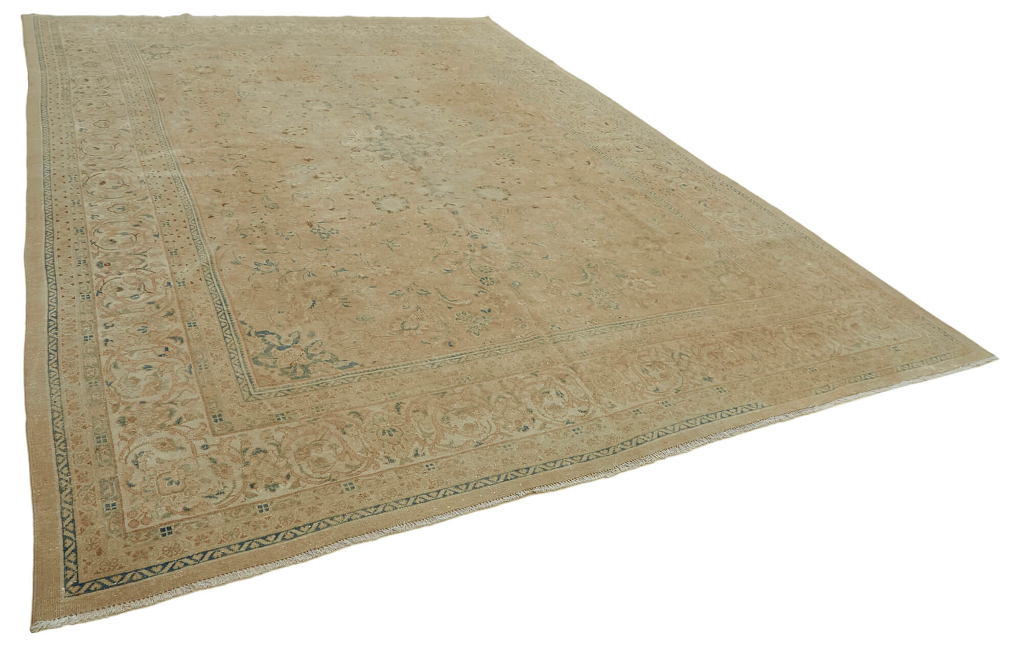 Handmade oriental 1980s 294 cm x 407 cm beige wool carpet