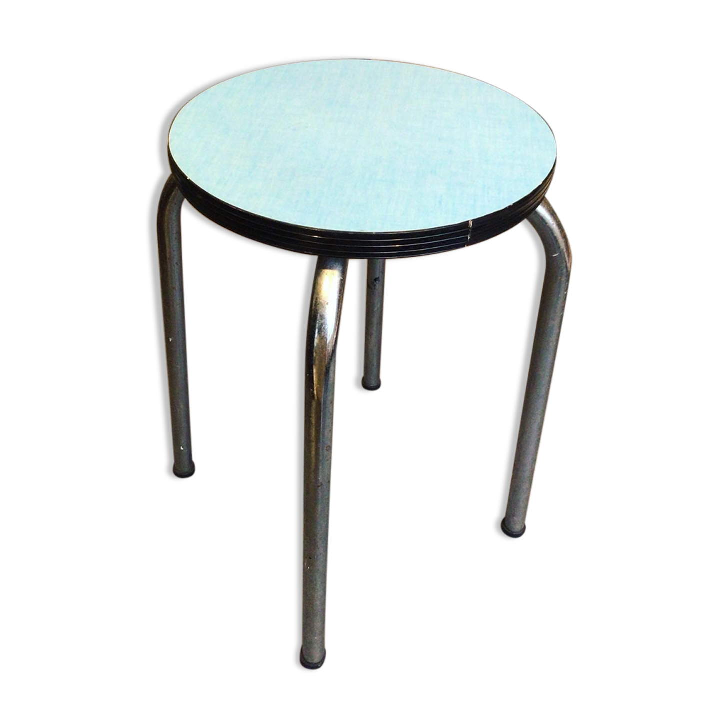 Round stool in blue formica