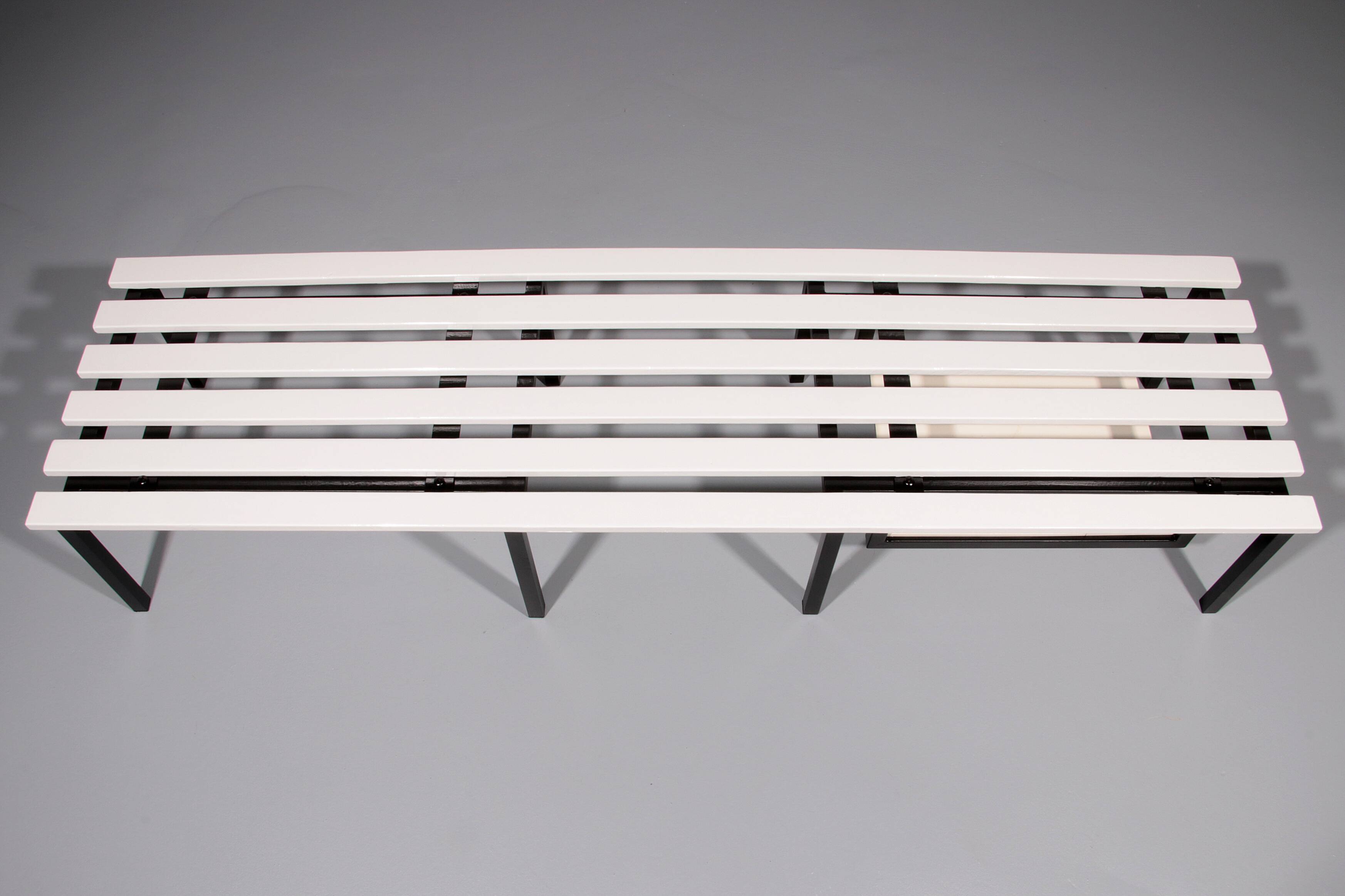 Vintage White Wooden Bench with Black Metal Frame
