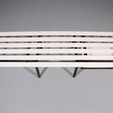 Vintage White Wooden Bench with Black Metal Frame