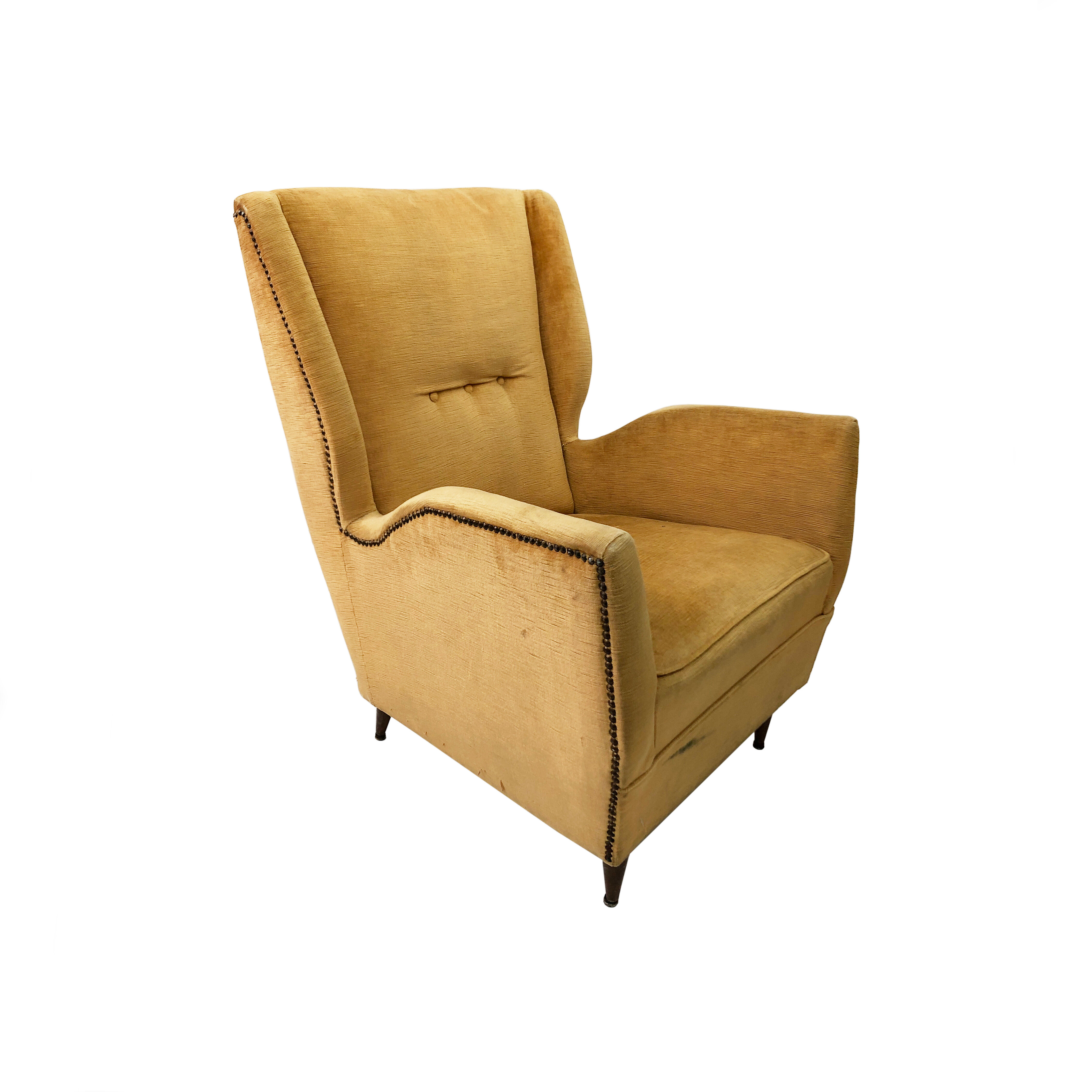 Vintage yellow wingback armchair 1950s mid-century modernist