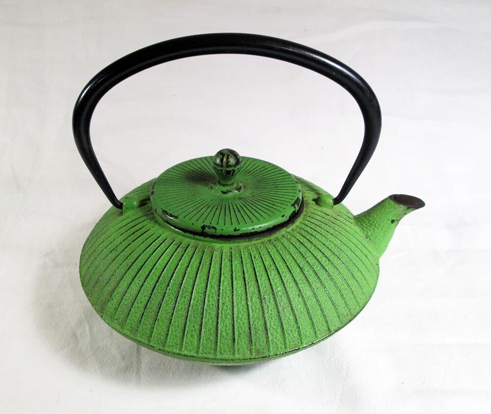 Flat cast iron teapot