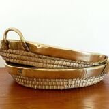 1970s Gabriella Crespi Style Handmade Natural Fiber and Brass Trays