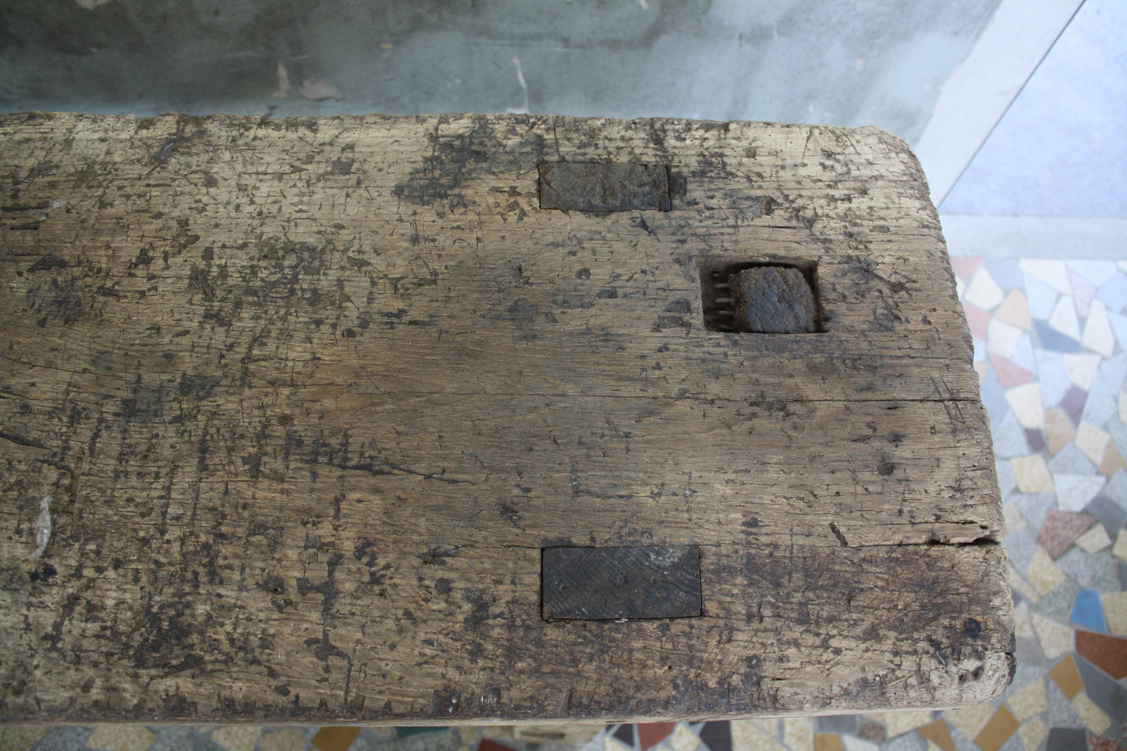 Ancient workbench in raw wood