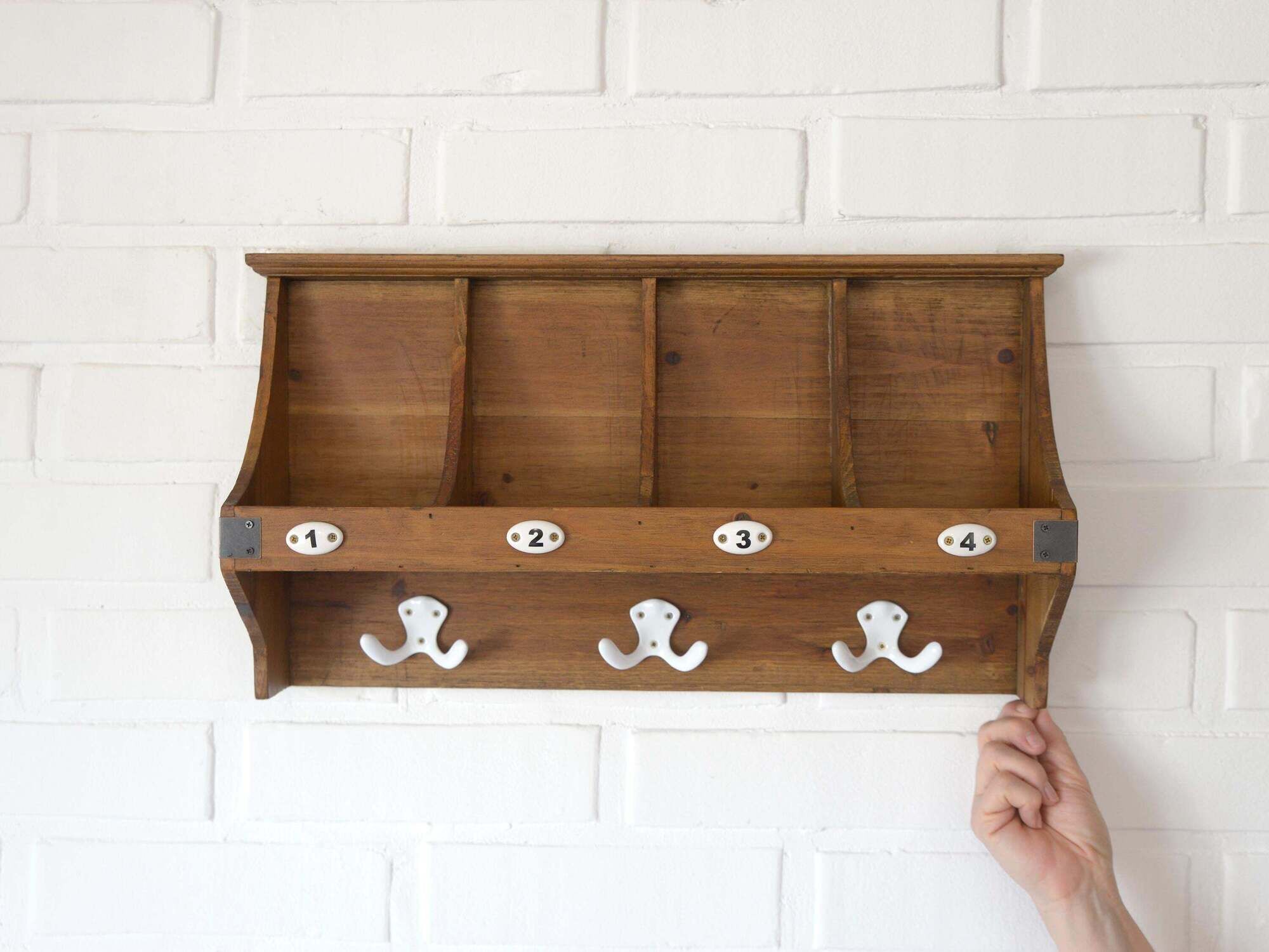 Vintage Wall Wooden Shelf / Mid Century Mail Organizer / Key Holder