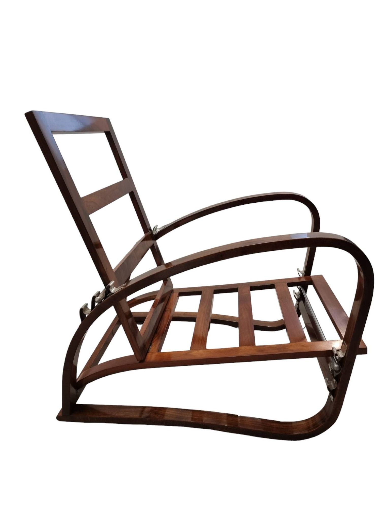 Adjustable H-70 Walnut Bentwood Lounge Chair by Jindrich Halabala, 1930s