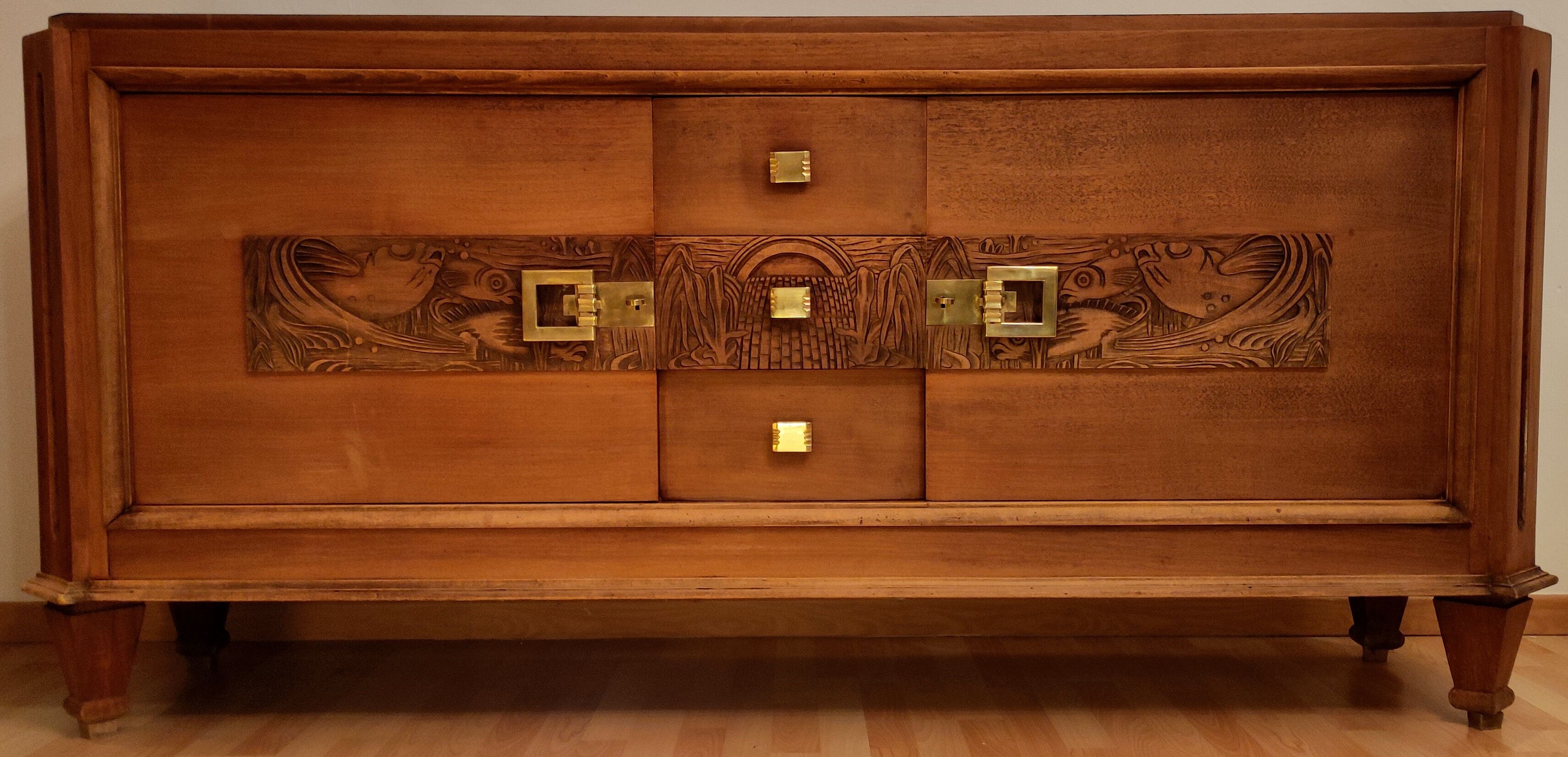 Japanese art deco enfilade with carved frieze