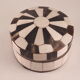 Box with black and white stripes bones and vintage horn 80