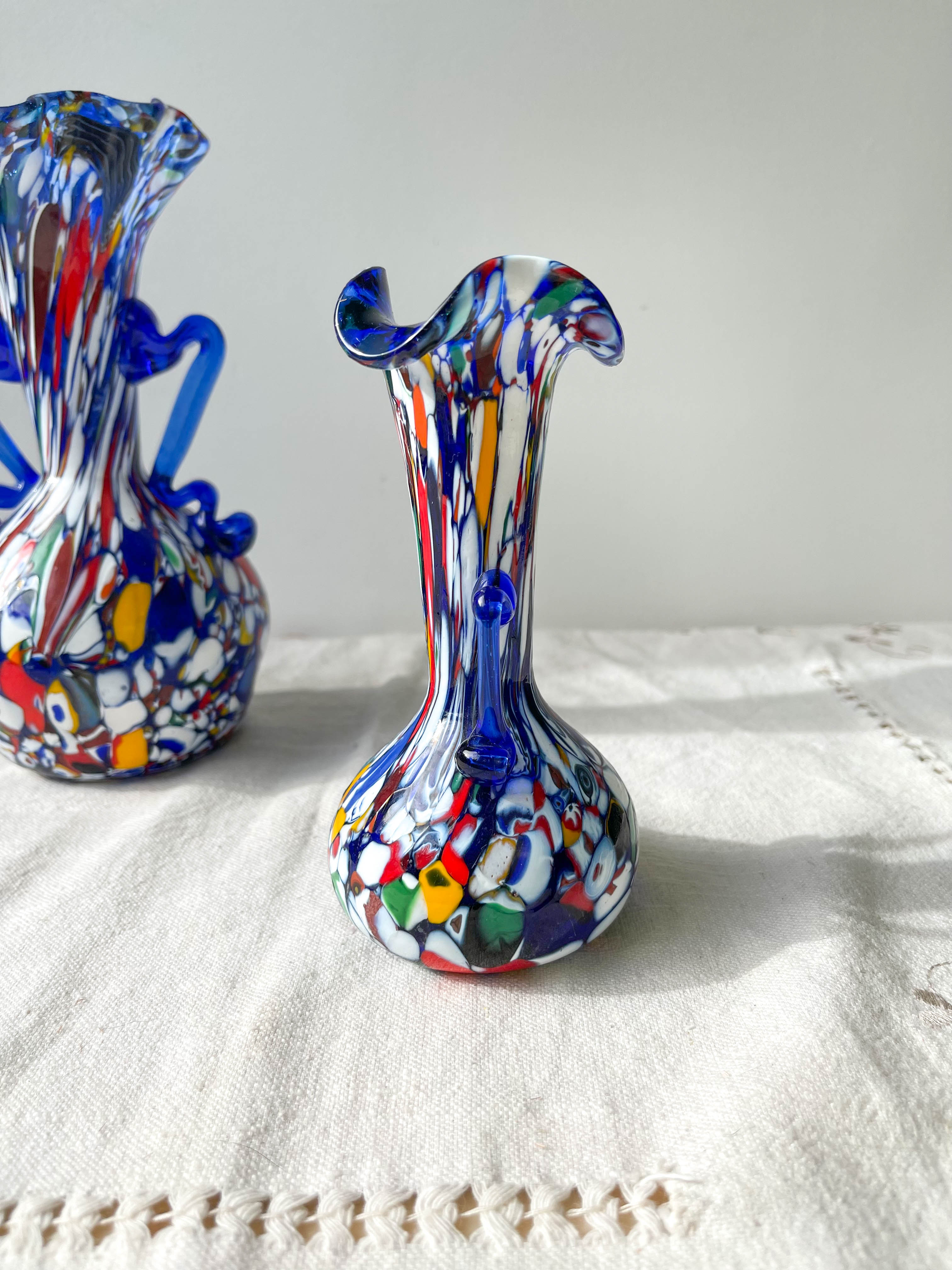 Blue glass vases by Murano Fratelli Toso made in Italy 1920