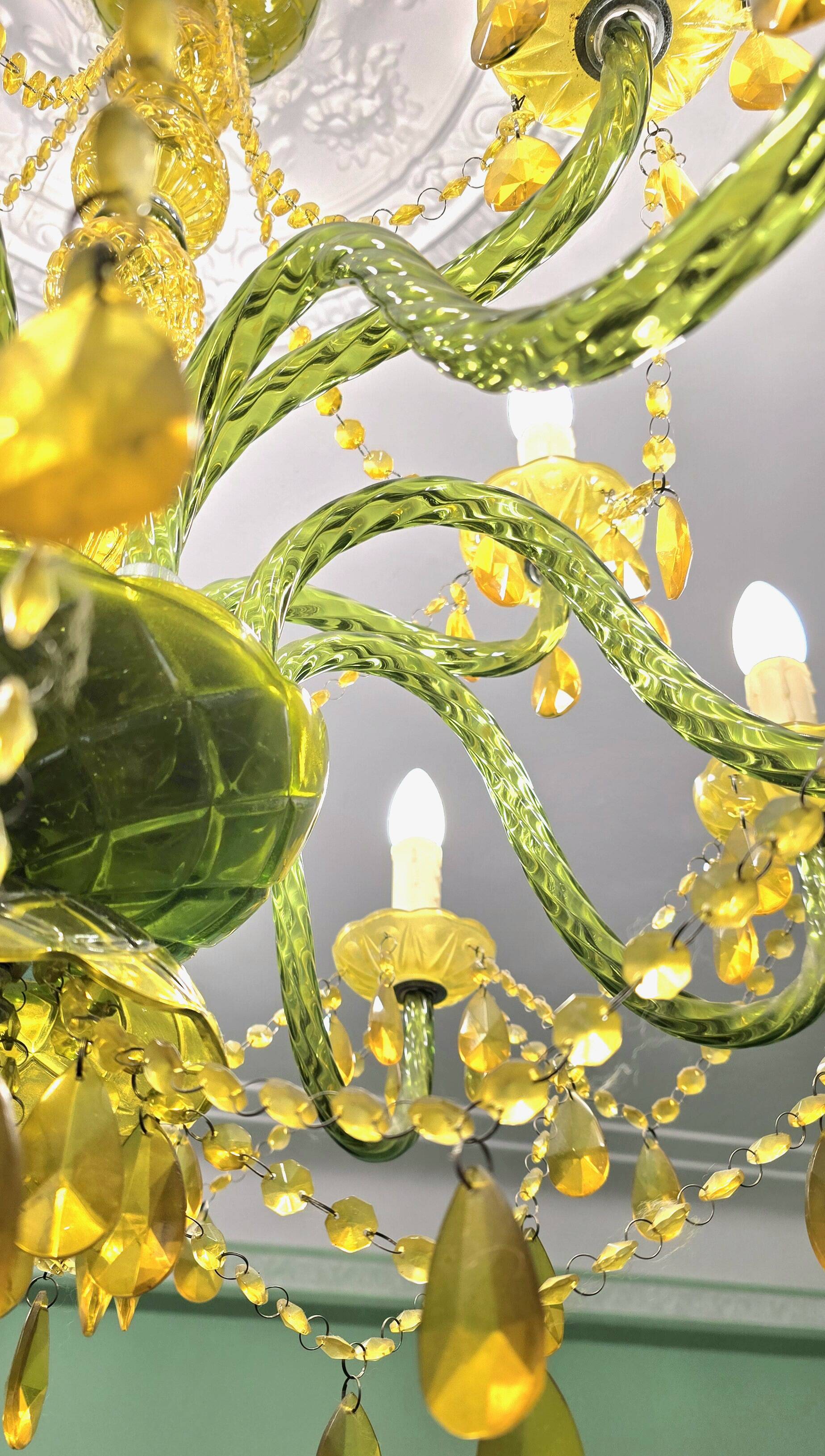 Large chandelier with glass and polypropylene pendants – 14 lights