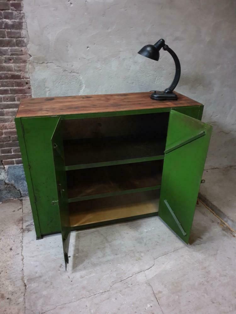 Vintage steel cupboard, shelf cupboard, kitchen island green