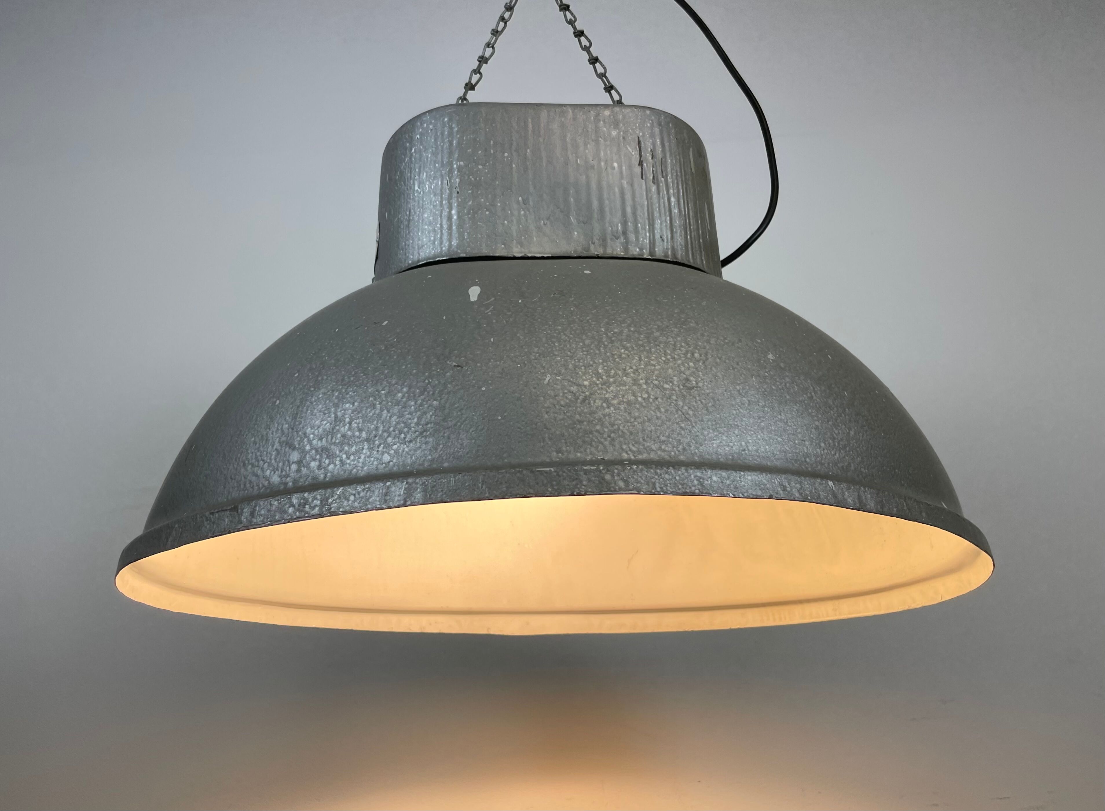 Oval industrial polish factory pendant lamp from mesko, 1970s