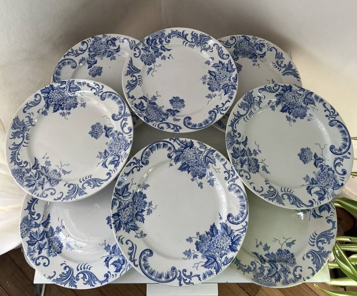 Set of 8 Terre de Fer Saint Amand & Hamage Snowball plates