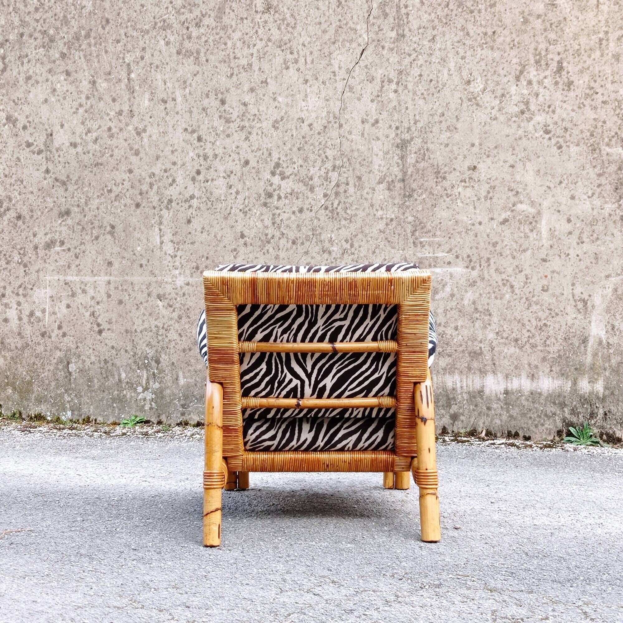 Chair in bamboo rattan and zebra fabric