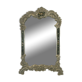 Louis XV style table mirror silver bronze frame floral painting 24x39cm