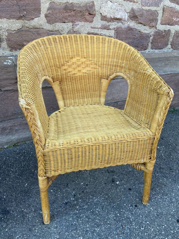 Fauteuil gondole vintage en rotin années 1980s