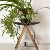 Tabouret ancien pliant à lattes , porte plante