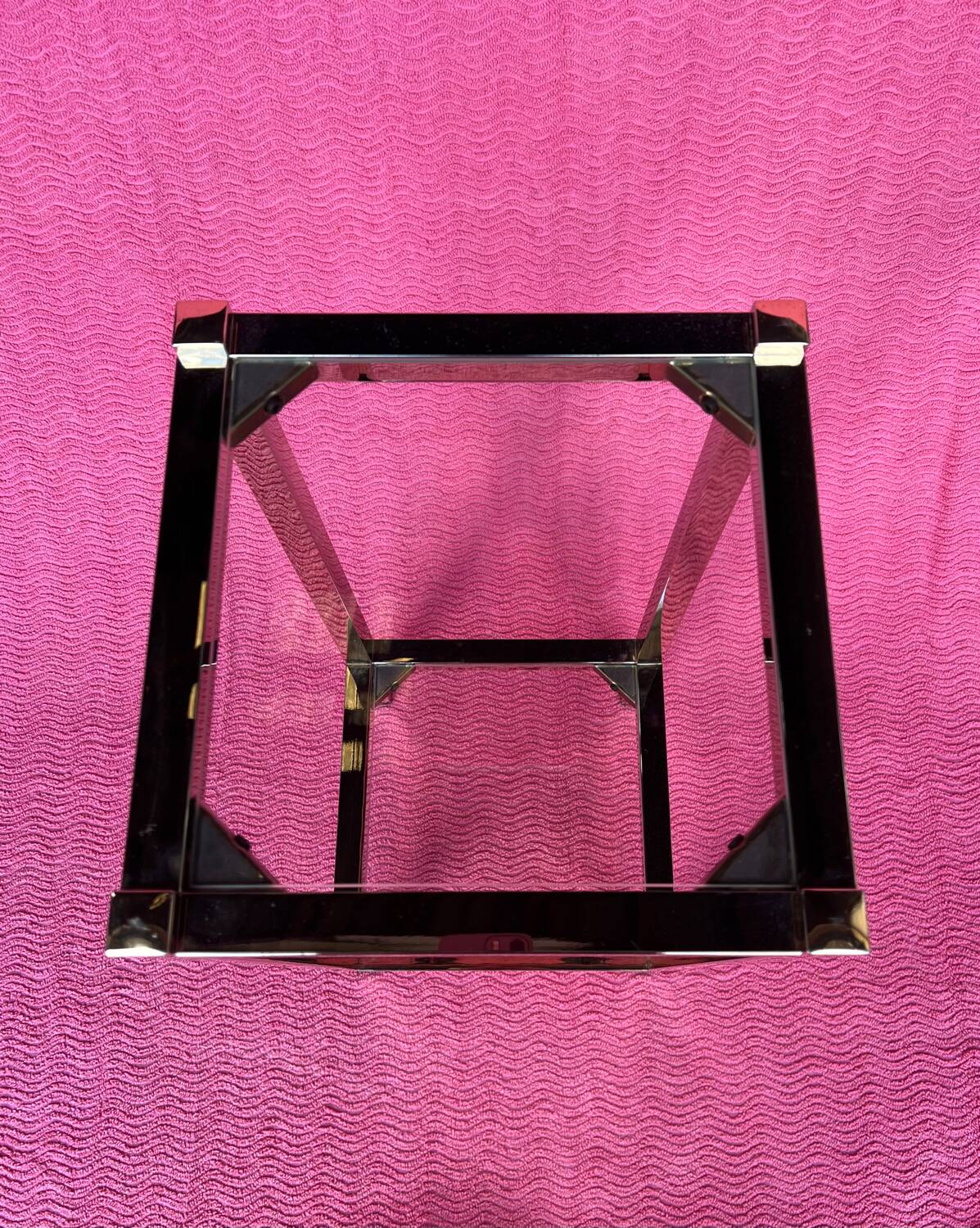 VINTAGE 1970 COFFEE TABLE SQUARE GOLD BRIGHT TUBE SQUARE 2 PLATTERS