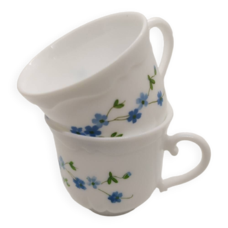 Vintage Arcopal forget-me-not coffee cups