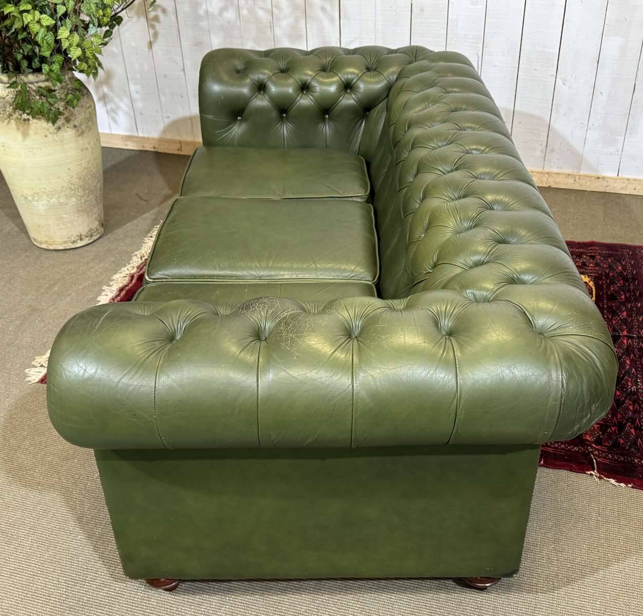 Chesterfield leather 3-seater sofa with mahogany legs - English craftsmanship