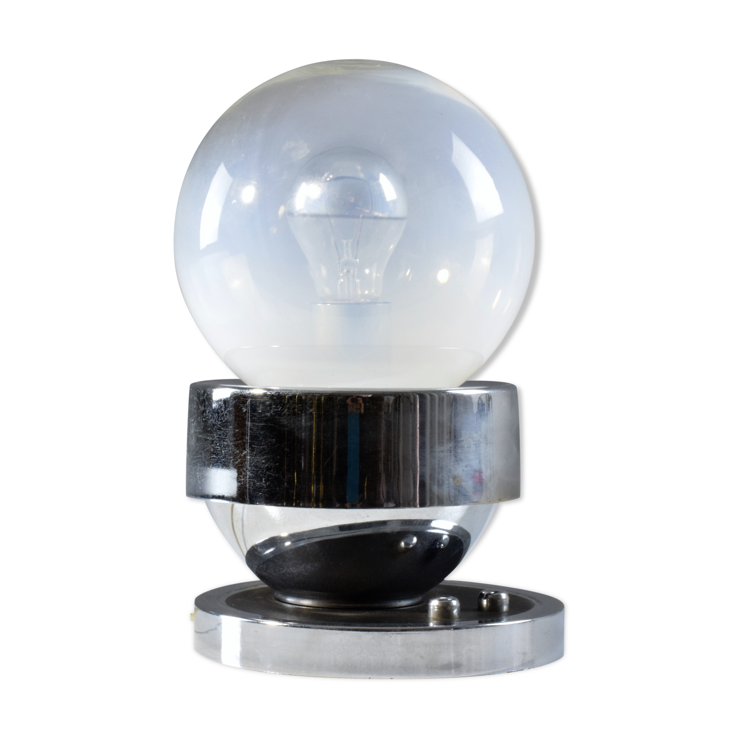 Vintage ball chrome table lamp with red light switch, 1960-1970
