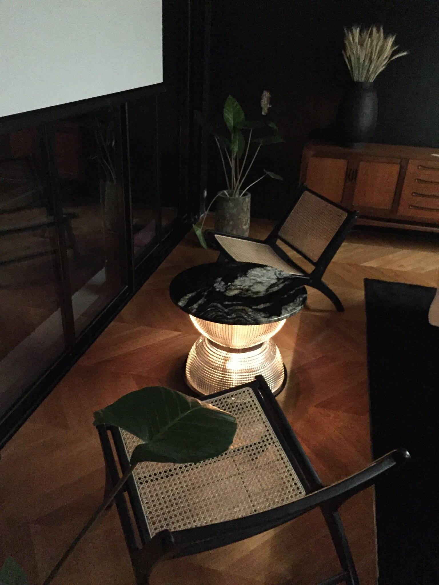 Holophane coffee table in marble and aluminum