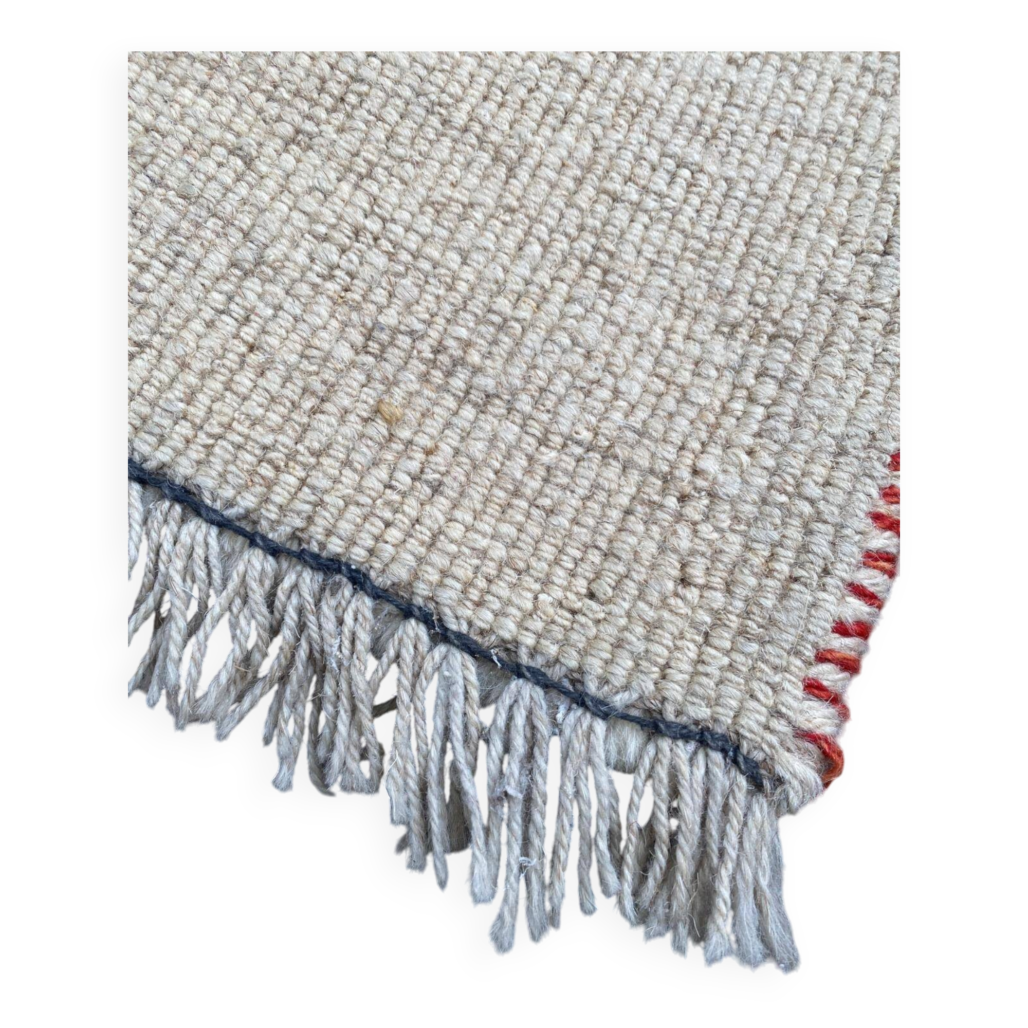 Vintage beige handwoven wool rug 175x235.