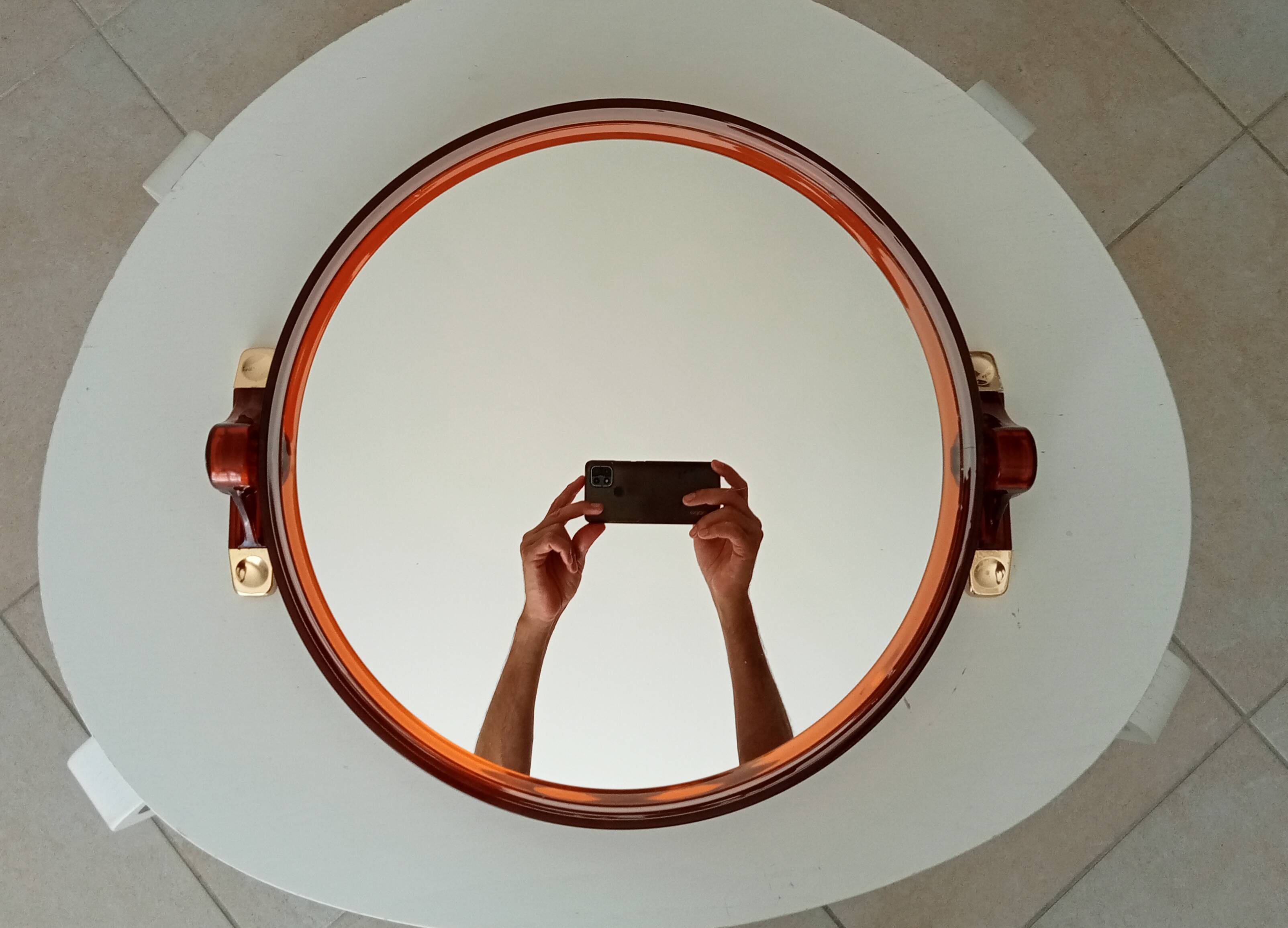 Vintage amber plexiglass mirror from the 70s