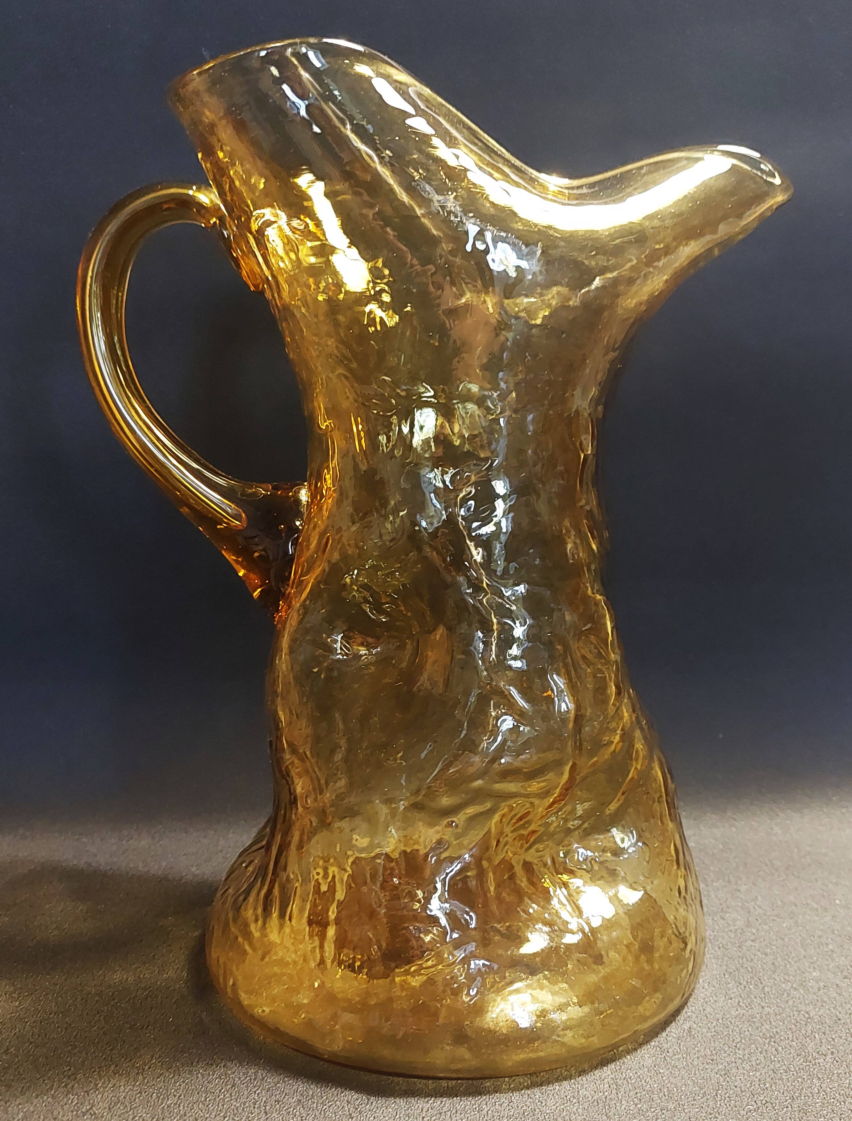 Vintage textured yellow glass carafe pitcher