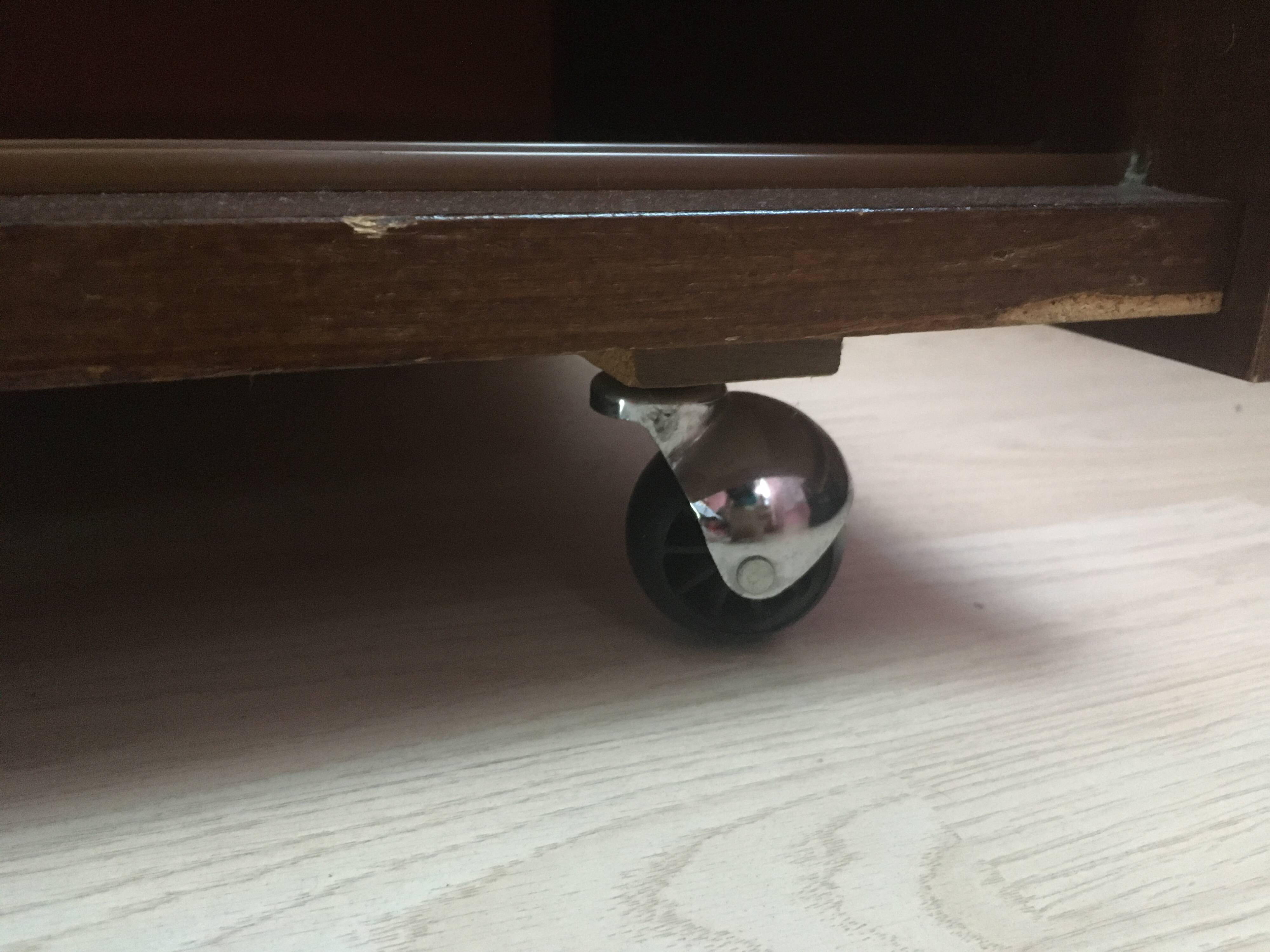 Vintage furniture, bookcase, TV or hi-fi system, sliding door with wheels