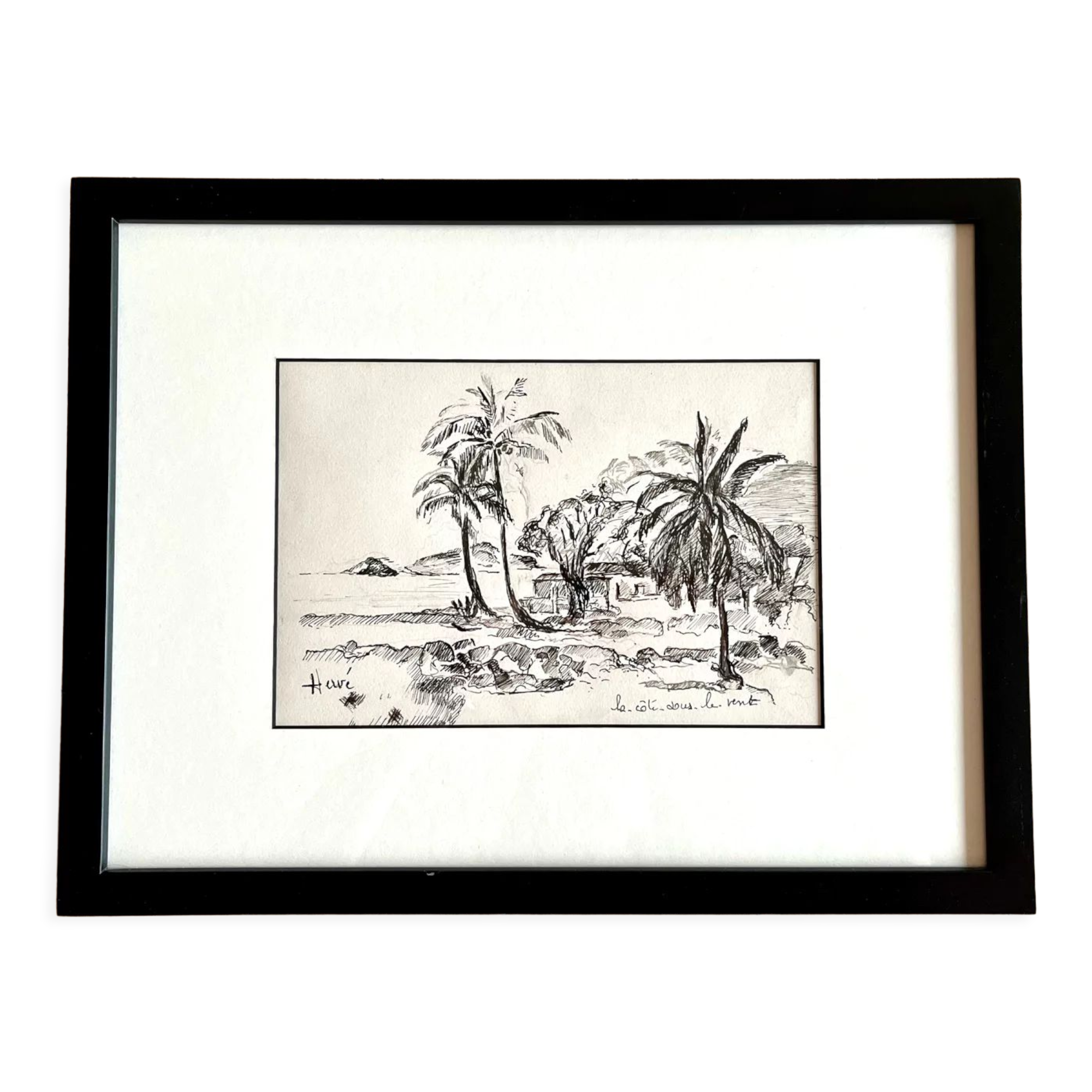 Ink drawing, The leeward coast, Jeannine Hervé