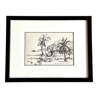Ink drawing, The leeward coast, Jeannine Hervé